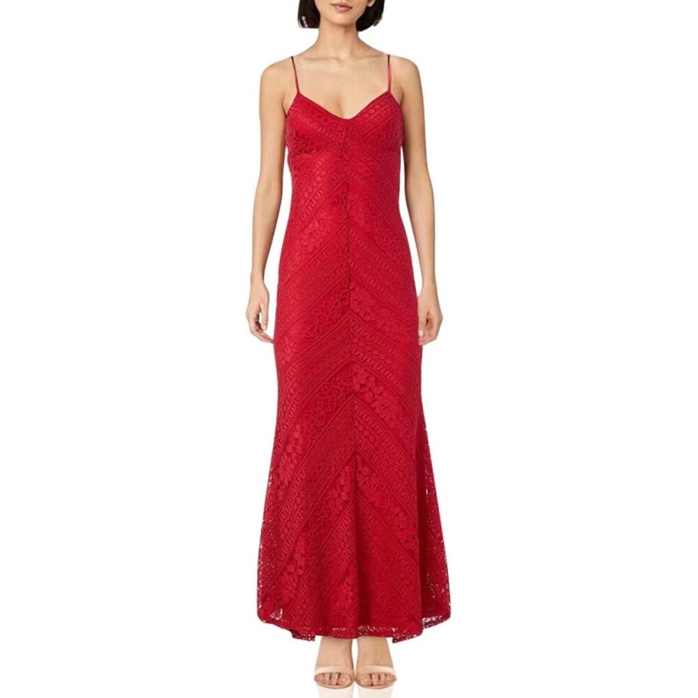 Jump Apparel Womens Sleeveless Red Lace Maxi Dress Formal Prom size Juniors 1 2